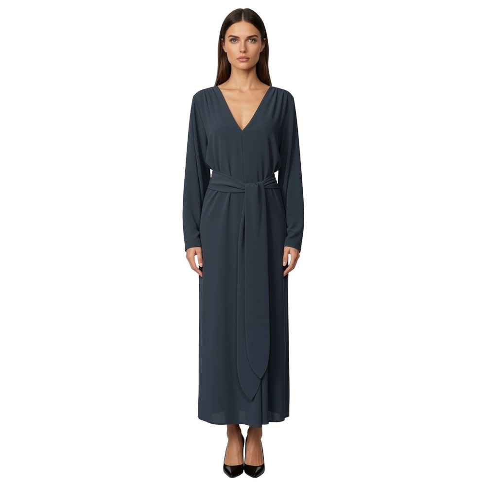 NWT Jenni Kayne Black Kate V-Neck Tie Waist Maxi Dress Long Sleeve Size L